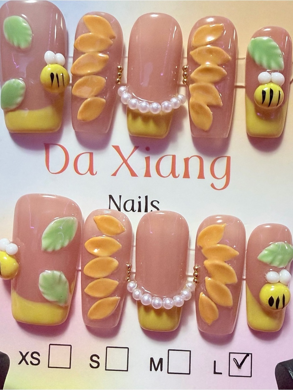Peach & Yellow Floral 3D Press-On Nails